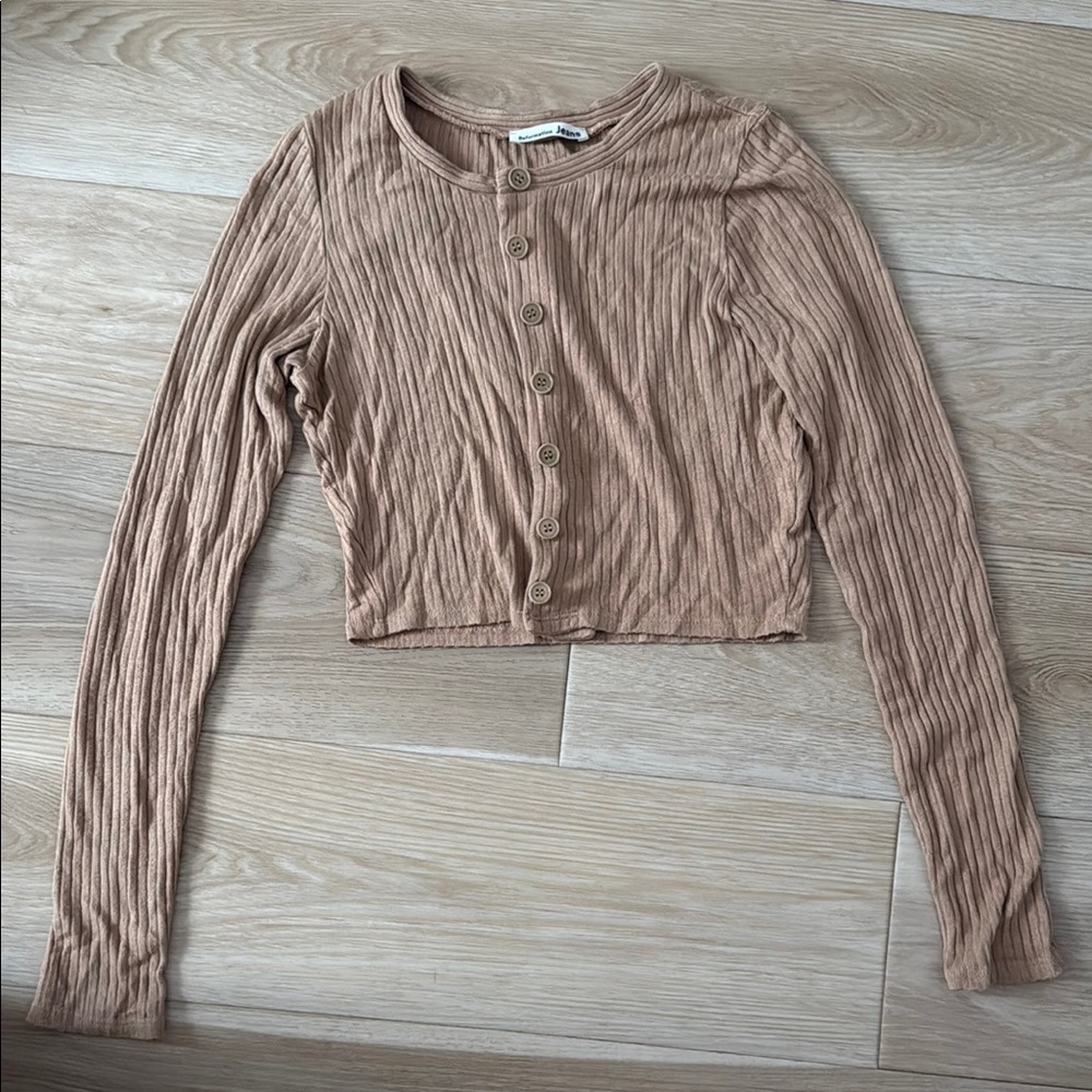 Reformation Beige Ribbed Button-Up Top